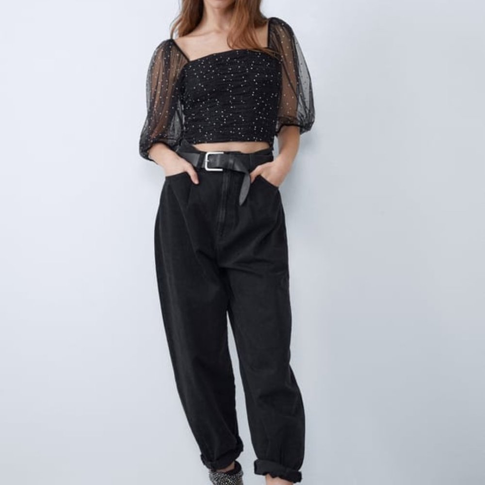 Zara sparkly puffy sleeve top